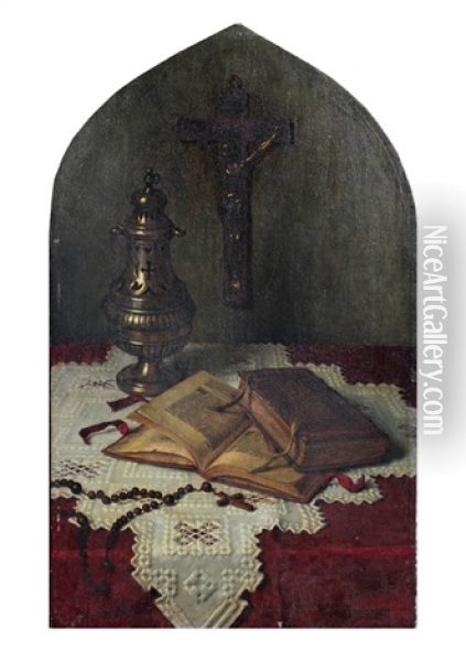 Religious Still Life Oil Painting - Wilhelm Andersen