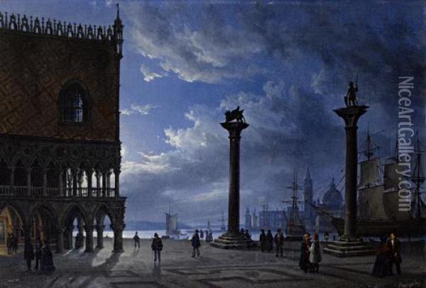 Piazza San Marco By Moonlight Oil Painting - Friedrich Nerly