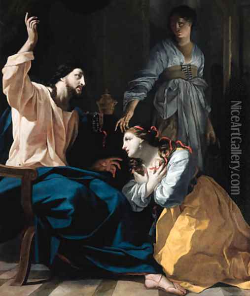 Christ in the house of Mary and Martha Oil Painting - Simon Vouet