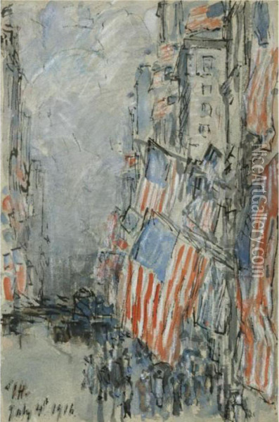 Flag Day, Fifth Avenue, July 4th 1916 Oil Painting - Frederick Childe Hassam