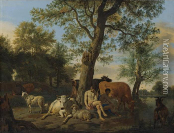 Sold By The J. Paul Getty Museum To Benefit Future Painting Acquisitions
 

 
 
 

 
 Landscape With Mercury, Argus And Io Oil Painting - Adrian Van De Velde
