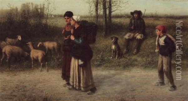 A Breton Pastoral Oil Painting - George Henry Boughton
