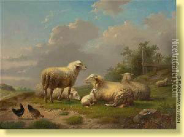 Moutons A La Barriere Oil Painting - Auguste Coomans