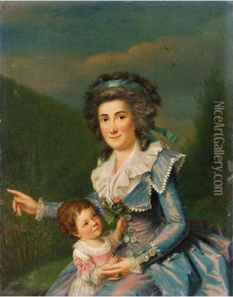 Portrait De Femme En Robe Avec Son Enfant Oil Painting - Franz Peter Joseph Kymli