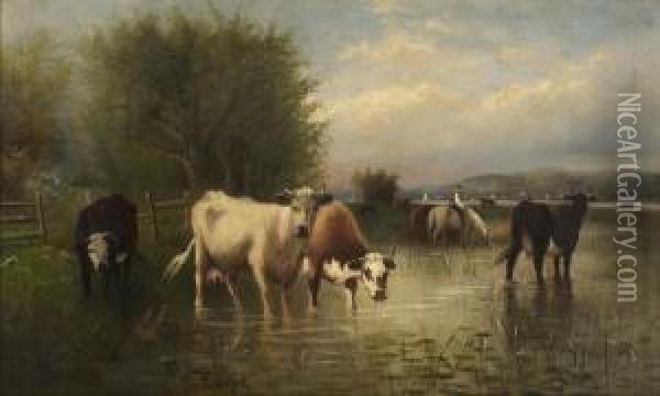 Grazing On The Hudson Oil Painting - Hugh Bolton Jones