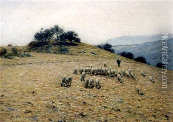 California Sheep Ranch Oil Painting - Lovell Birge Harrison