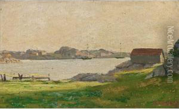 A View Of A Landscape Oil Painting - Fredrik Kolsto