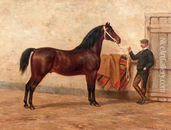 A steed with his groom Oil Painting - Willem Carel Nakken