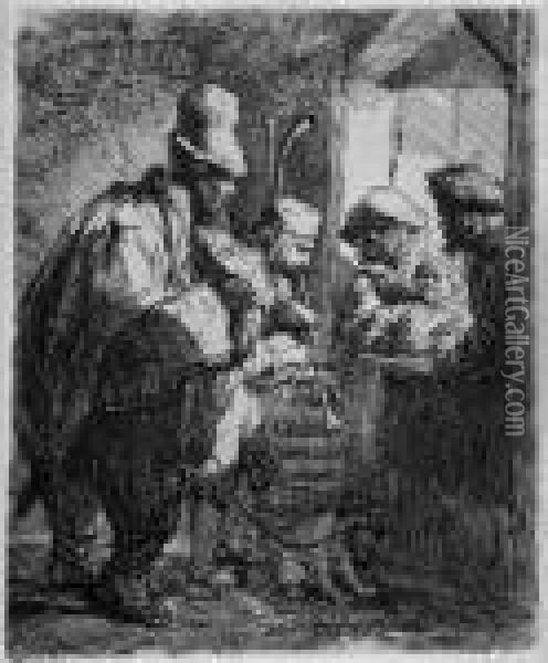 Die Wandernden Musikanten - Die Bettler An Der Haustur Oil Painting - Rembrandt Van Rijn