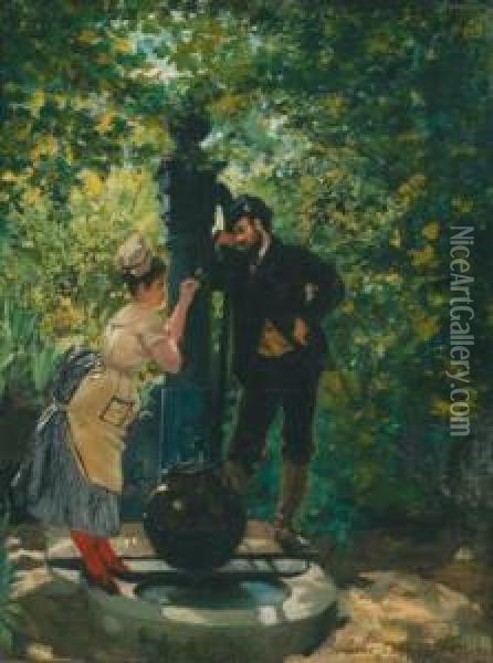 Rendezvous At The Well Oil Painting - Pierre Carrier-Belleuse