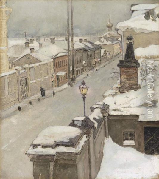 Moscow In Winter. View From The Window Onto Srednaia Kislovka Oil Painting - Maria Vasil'Evna Jakuncikova