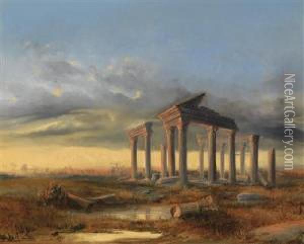 Follower Landscapewith Ancient Ruins Oil Painting - Carl Rottmann