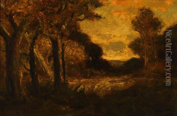 Sheep In A Tonalist Landscape Oil Painting - William Keith