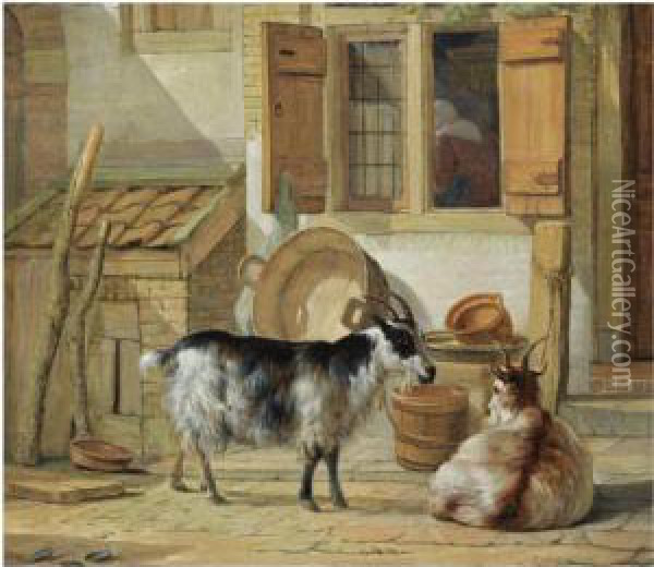 A Courtyard With Two Goats Oil Painting - Abraham van, I Strij