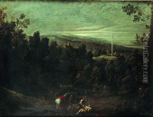 Le Bon Samaritain Dans Un Vaste Paysage Oil Painting - Giovanni Andrea (il Mastelletta) Donducci