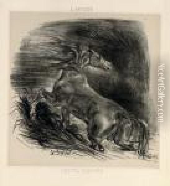 Cheval Sauvage Ou Cheval Effraya Sortant De L'eau Oil Painting - Eugene Delacroix