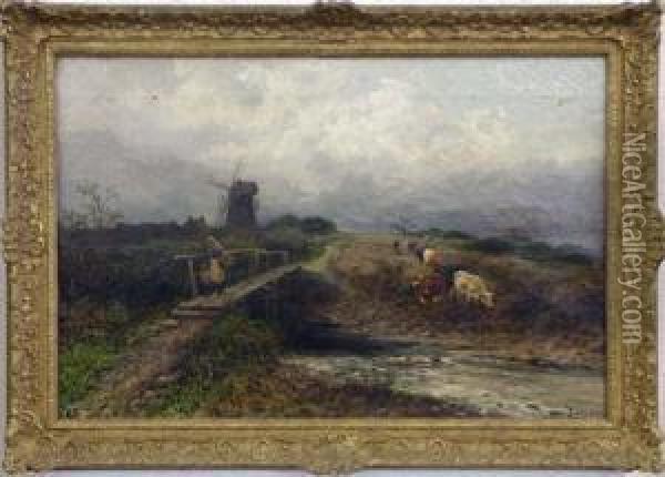 Country Scene Cows Crossing River Oil Painting - Leopold Rivers