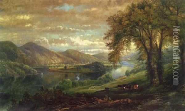 River Landscape With Vista Oil Painting - Edmund Darch Lewis