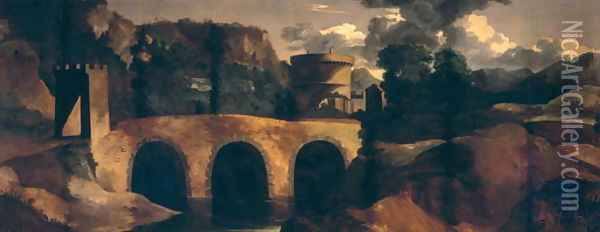 Landscape with Lucano Bridge Oil Painting - Gaspard Dughet Poussin