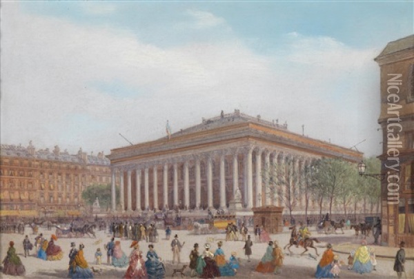 Blick Auf Den Place De La Bourse, Paris Oil Painting - Carlo Bossoli
