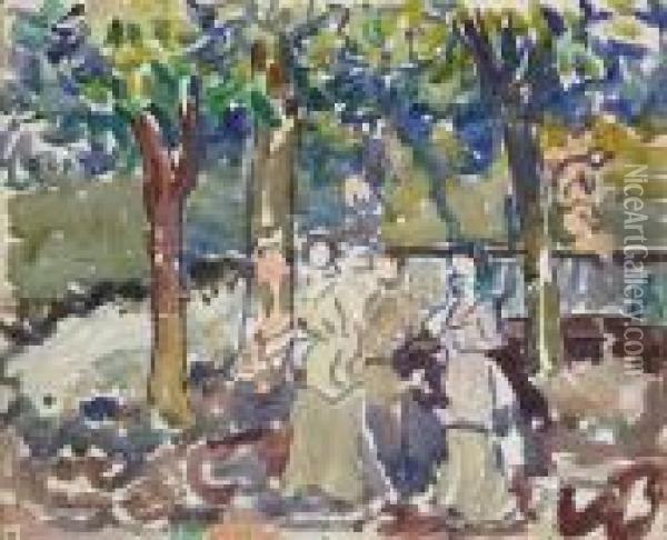 ''by The Stream'' Oil Painting - Maurice Brazil Prendergast
