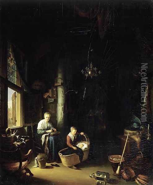 A mother and child in an interior Oil Painting - Gerrit Dou