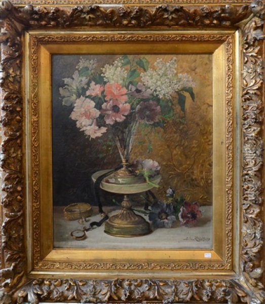 Bouquet De Fleurs Sur Un Entablement Oil Painting - Jules Felix Ragot