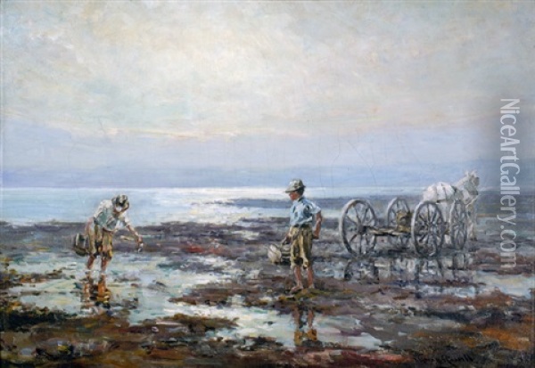 Clam Diggers, St. Andrew's - New Brunswick Oil Painting - George Horne Russell
