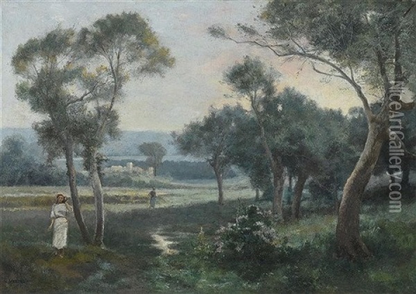 Sudliche Landschaft Mit Feldarbeiterinnen Oil Painting - Numa Marzocchi de Belluci