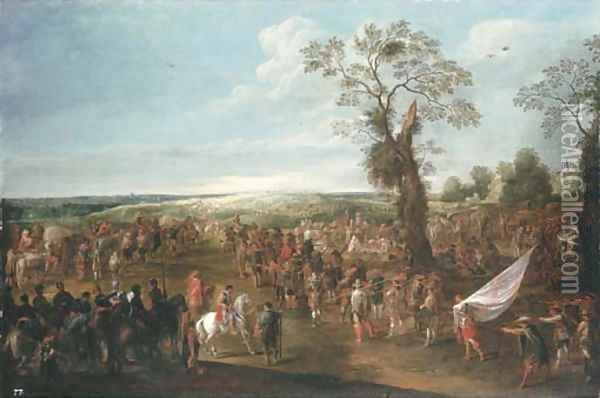 Troops manoeuvring in an extensive landscape Oil Painting - Cornelis de Wael