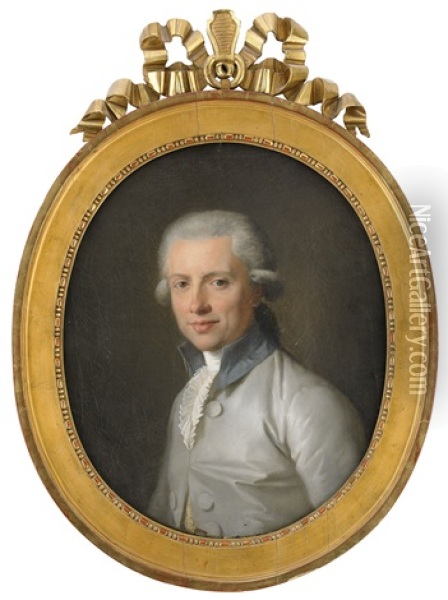 Portratt Av Man I Pudrad Peruk, Kladd I Ljus Blagra Sidenrock Och Spetskras - Midjebild Oil Painting - Johann Melchior Wyrsch