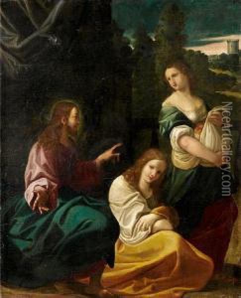 Christ In The House Of Martha And Mary Oil Painting - Lodovico Carracci