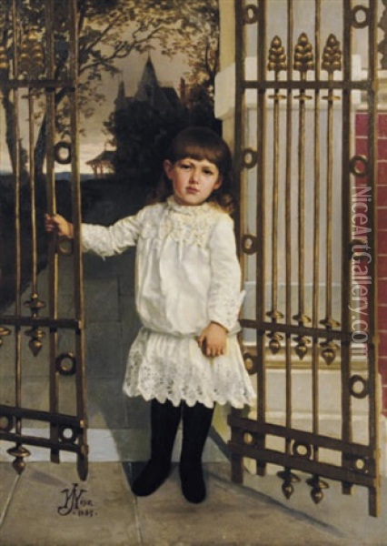 Young Boy Standing By The Front Gate Oil Painting - James Hosmer Perkins Wise