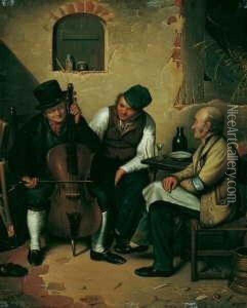 Der Dorfgeiger Im Wirtshaus. Oil Painting - Eduard Karl Pistorius