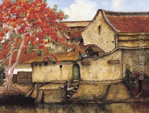 Chinese District In Old Batavia Oil Painting - Ernst Agerbeek