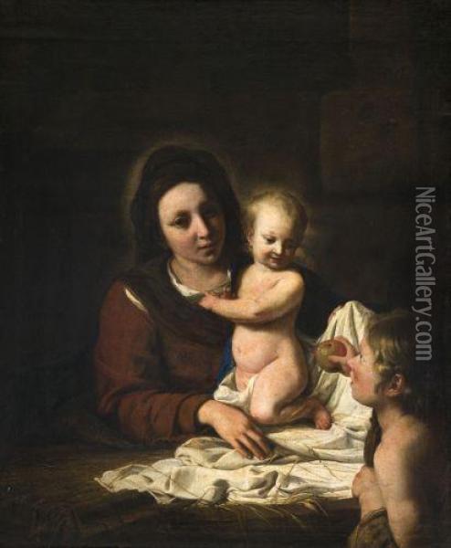 Vierge A L'enfant Avec Saint Jean-baptiste Offrant Une Pomme Oil Painting - Nicolas De Hoey