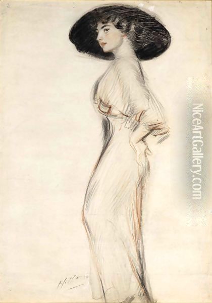 An Elegant Lady With A Big Hat Oil Painting - Paul Cesar Helleu