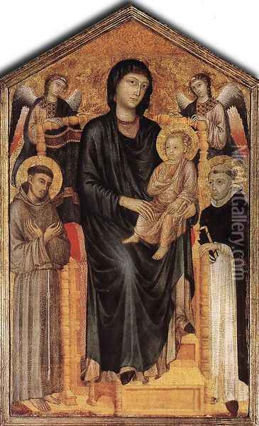 Madonna Enthroned with the Child, St Francis St. Domenico and two Angels Oil Painting - (Cenni Di Peppi) Cimabue
