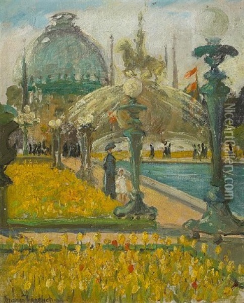 The Grounds Of The Panama Pacific Exposition With The Palace Of Horticulture In The Background, San Francisco Oil Painting - Maren Margrethe Froelich