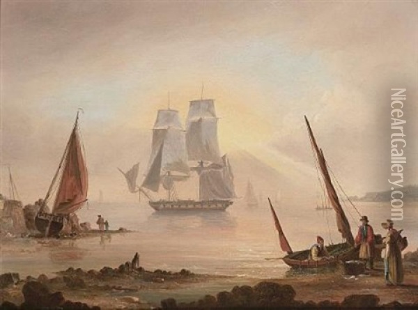 Unloading The Catch Oil Painting - Thomas Lyde Hornbrook