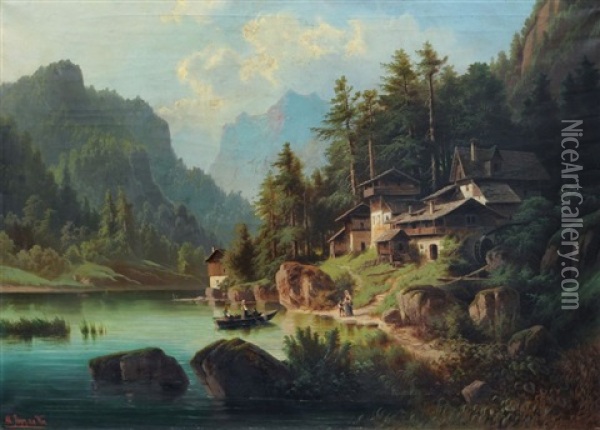 Tiroler Bergsee Oil Painting - Albert Rieger