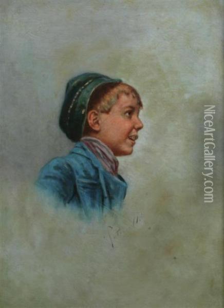 Portrait Of Boy In Blue Cap Oil Painting - Arturo Petrocelli
