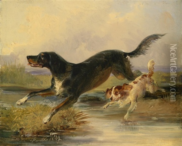 Fluchtende Hunde Oil Painting - Johann Matthias Ranftl