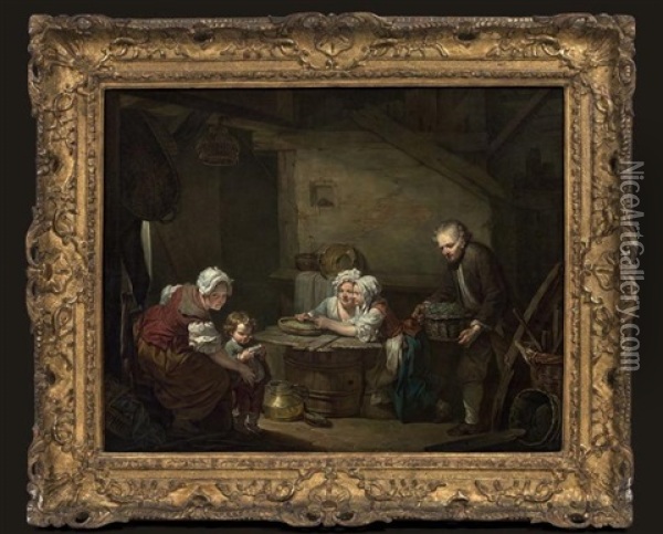 Les Ecosseuses De Pois Oil Painting - Jean Baptiste Greuze