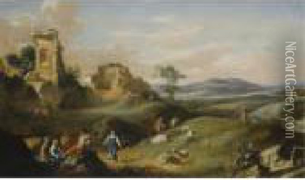 An Arcadian Landscape With Shepherds Dancing And Making Music Oil Painting - Bartholomeus Breenbergh