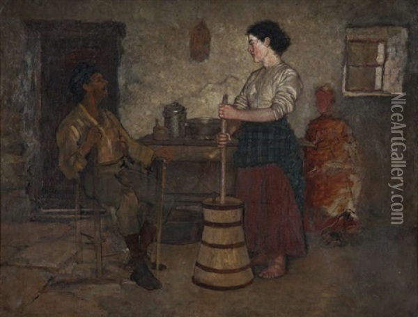Cottage Interior Oil Painting - Aloysius C. O'Kelly
