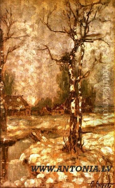 The Birch Tree In Winter Oil Painting - Aleksander Petrovich Apsitis