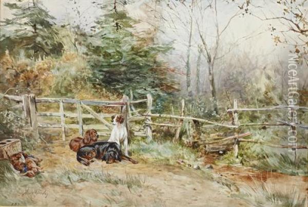 Gun Dogs With The Day's Bag Oil Painting - James Jnr Hardy