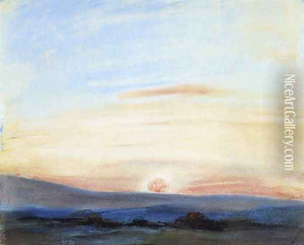 Study of Sky- Setting Sun c. 1849 Oil Painting - Eugene Delacroix
