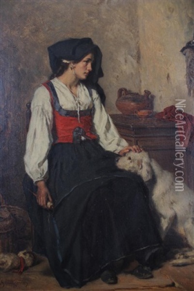 Woman With Dog Oil Painting - Alexandre Marie Guillaumin